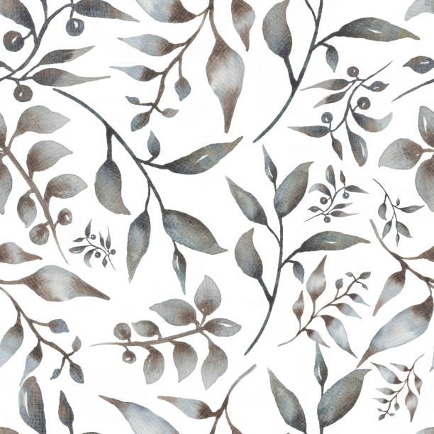 istock Seamless watercolor pattern with  floral in trendy dark and grey neutral colors.  modern color.Hand drawn decor patterns with florals decoration. 1453747173