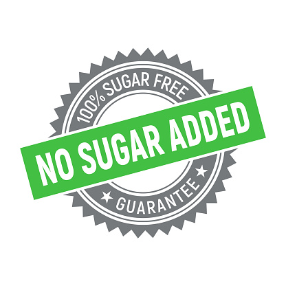 Badge no sugar added. Gray and green 100% sugar-free rubber stamp. Design elements for labels, stickers, banners, posters for food and health business. Vector illustration.