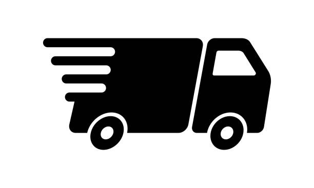 быстрая доставка грузовик плоский значок - delivery van distribution warehouse vector shipping stock illustrations