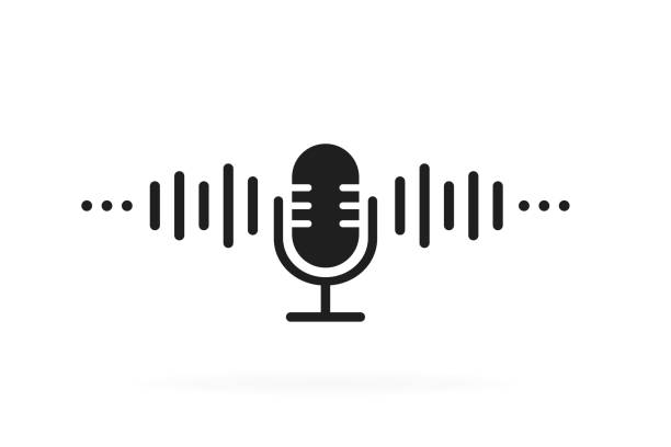 Print Microphone and sound waves icon on a white background. Vector illustration podcast stock illustrations