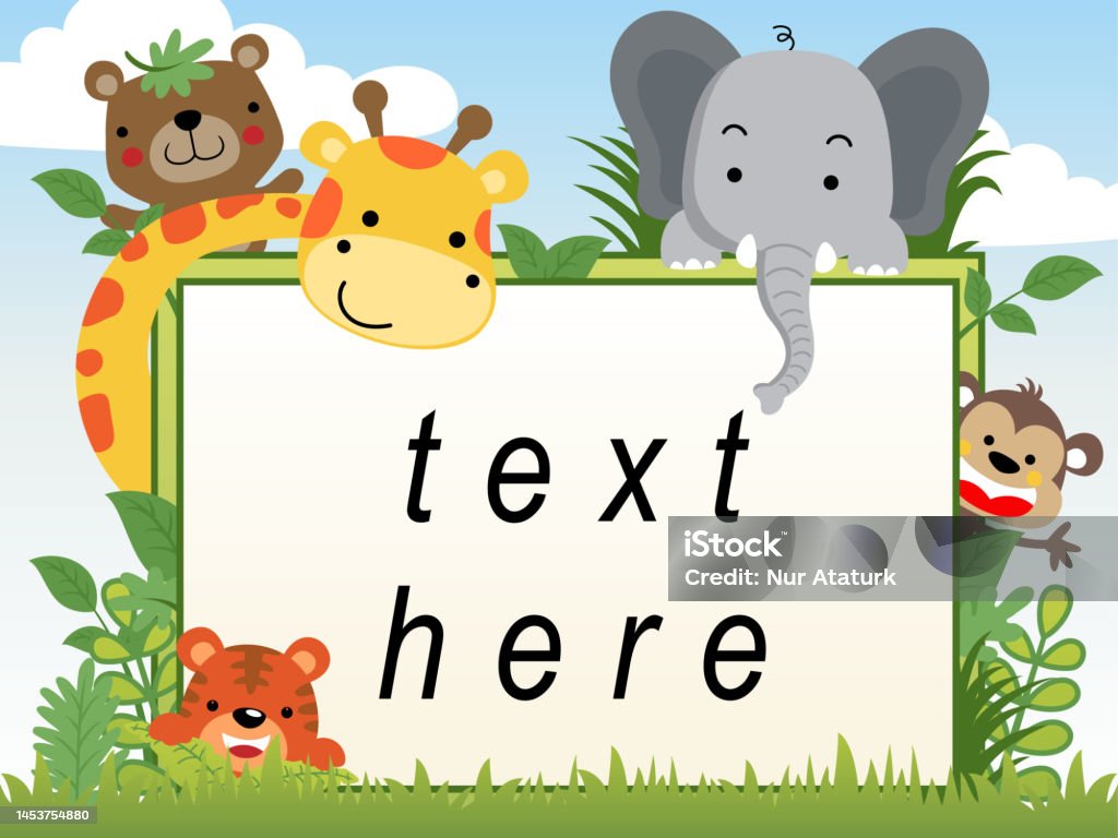 Frame Border With Funny Safari Animals Cartoon In Jungle Stock Illustration  - Download Image Now - iStock