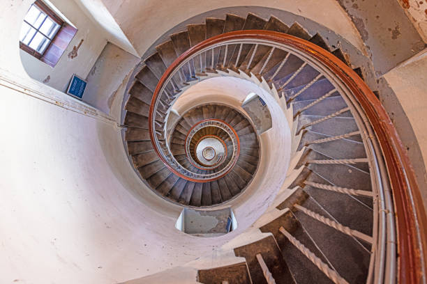 istock Vertical view from top of round spiral staircase in lighthouse 1453755912