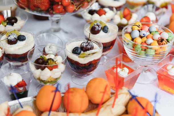 istock various dessert with fresh fruit on buffet line, sweet. 1453758110