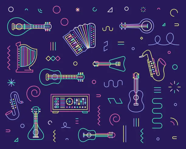 Vector illustration of Line Icon Set & Pattern for Acoustic Music