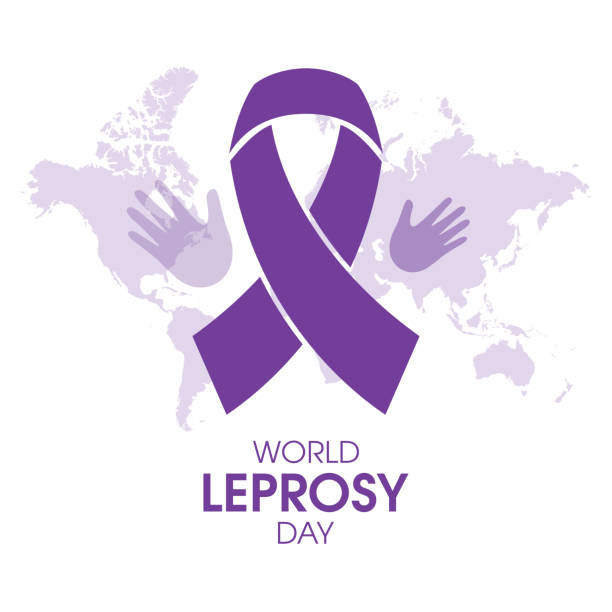 World Leprosy Day vector Purple awareness ribbon and human hand icon isolated on a white background. Every year on the last Sunday of January. Important day leprosy stock illustrations