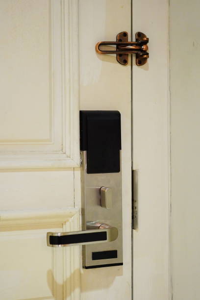 istock Hotel electronic card lock door handler 1453759560