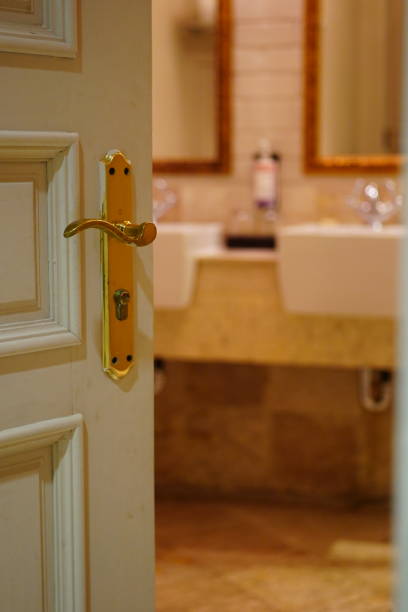 istock Classic white door with golden handle 1453759561
