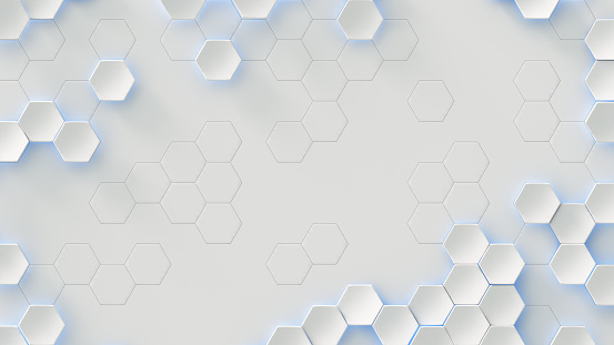 White hexagons. Abstract geometric background. 3D render