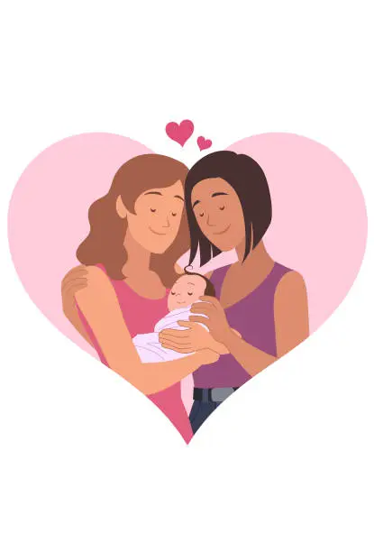 Vector illustration of Two mothers and their baby
