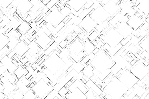 Futuristic frame artistic geometrical design drawing or draft style black and white architecture and modern tech background banner and wallpaper.3d rendering.