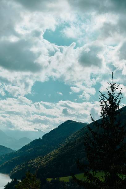 istock Vertical shot of the hills and tree against a blue clouded sky 1453766906