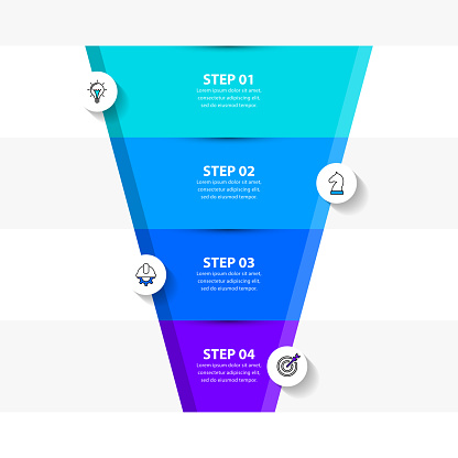 Infographic template with icons and 4 options or steps. Funnel. Can be used for workflow layout, diagram, banner, webdesign. Vector illustration