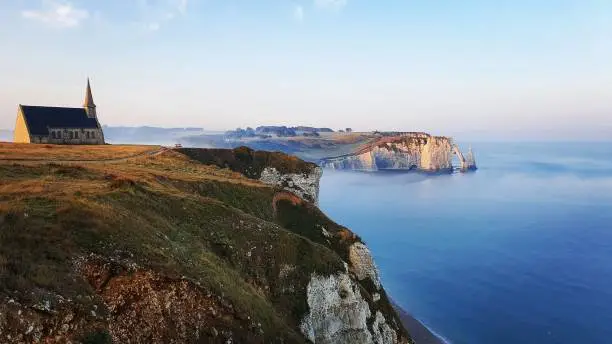 Sunrise at the edge of the Normandy cliffs