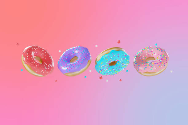istock Colorful sweet donut desserts with sprinkles, 3d rendering 1453774140