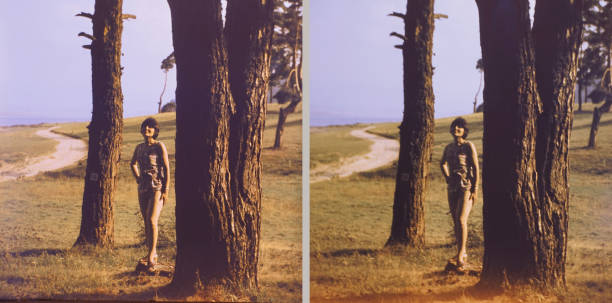 It is stereo photo of a woman in Rodopa mountain, Bulgaria. The picture was taken in the spring 1974 year.