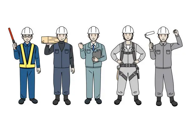 Vector illustration of Clip art of Construction worker people