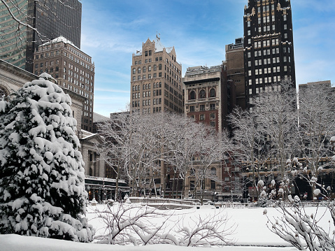 Snowy winter in center city Philadelphia