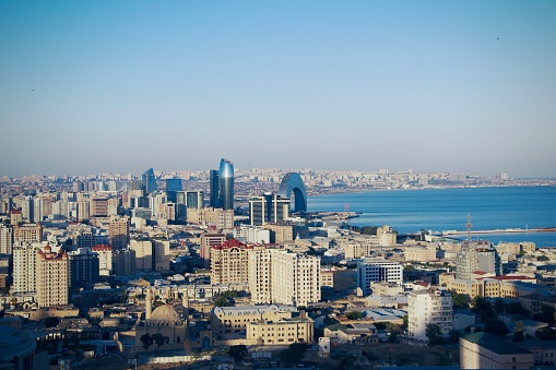 baku, Azerbaijan – October 17, 2022: An aerial shot of the modern buildings, Baku, Azerbaijan