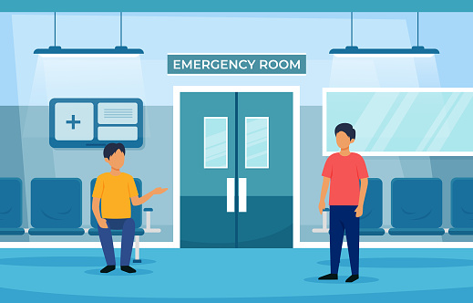 Emergency room with people characters . Hospital department scene . Flat design . Vector .