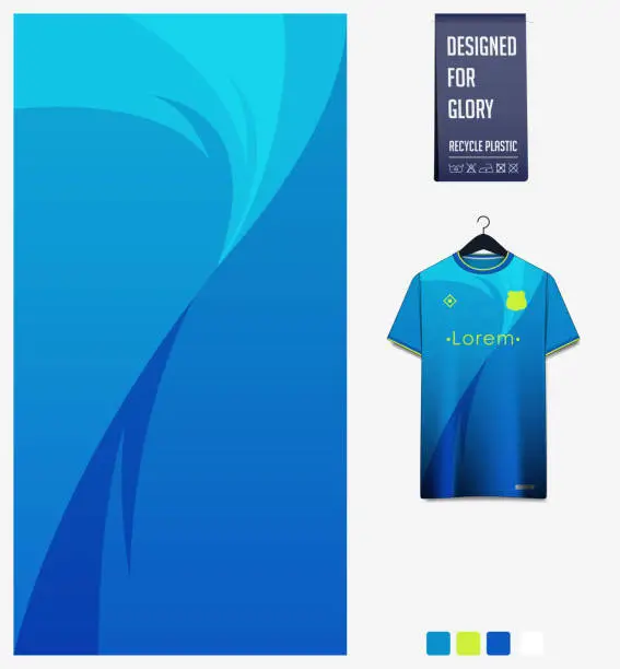 Vector illustration of Soccer jersey pattern design. Wave pattern on blue background for soccer kit, football kit, sports uniform. T shirt mockup template. Fabric pattern. Abstract background.