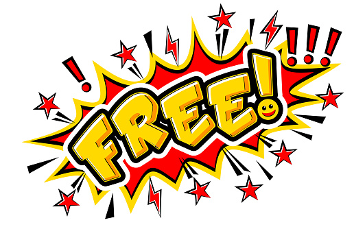 Free - Comic book style word in speech bubble with bomb explosive and lightnings. Vector on transparent background