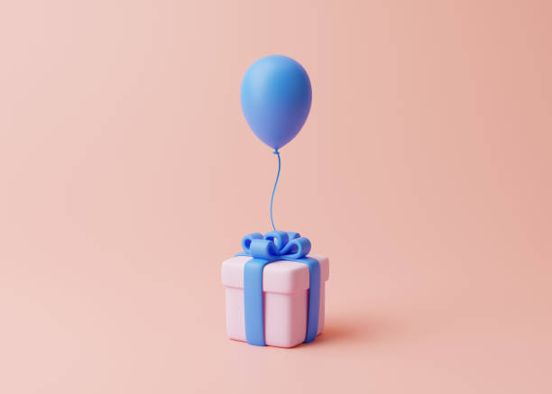 istock Gift box and balloon on pastel pink background 1453786586