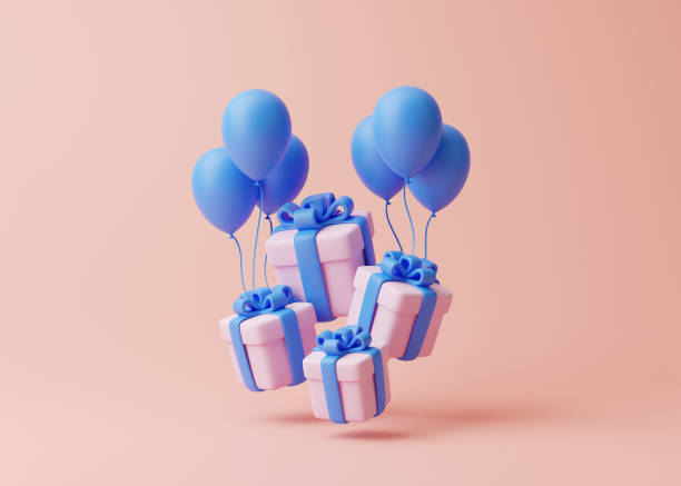 istock Gift boxes and balloons on pastel pink background 1453786696