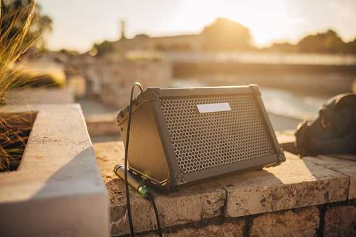 a modern wireless speaker box and a smartphone are connected via bluetooth / airplay\nthat's how music plays today