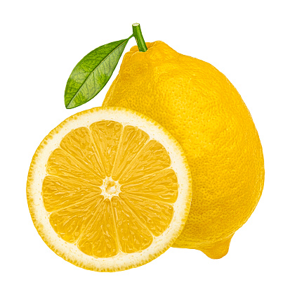 Lemon, whole and sliced, isolated on white background with clipping path