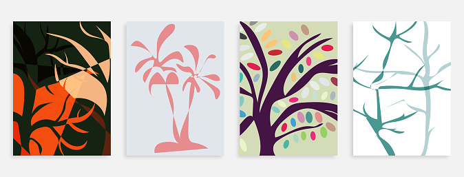 Vector hand drawing tree plant pattern card banner abstract creative universal artistic templates background.Set of good for poster, card, invitation, flyer, cover, banner, placard, brochure and other graphic design