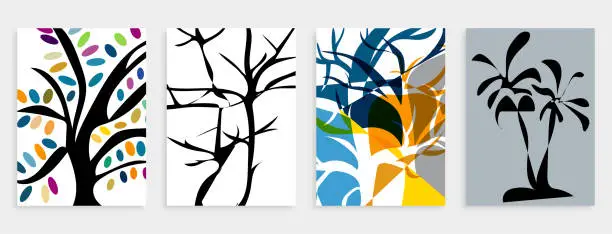 Vector illustration of Vector hand drawing tree plant pattern card banner abstract creative universal artistic templates background.Set of good for poster, card, invitation, flyer, cover, banner, placard, brochure and other graphic design