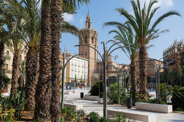 istock Placa de la Reina, Famous Square with People in Valencia, Spain 1453788627