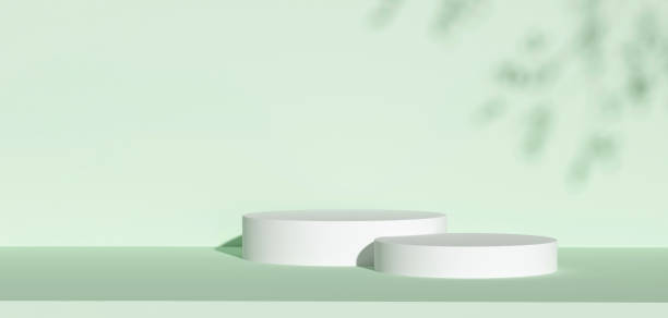 istock Double minimalist podium with natural light on eco green background for product display. Empty podium platform. 1453789957