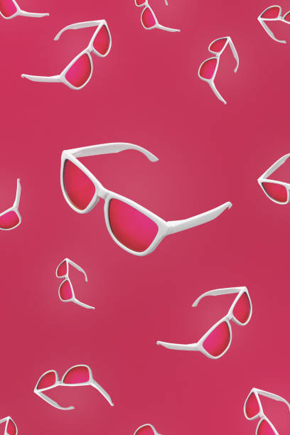 istock Pattern of magenta sunglasses flying over red background. 1453790516