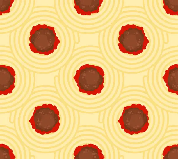 Vector illustration of Meatball with pasta pattern seamless. food background. Vector texture