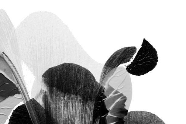 black white abstract acrylic painting color texture on white paper background by using rorschach inkblot method