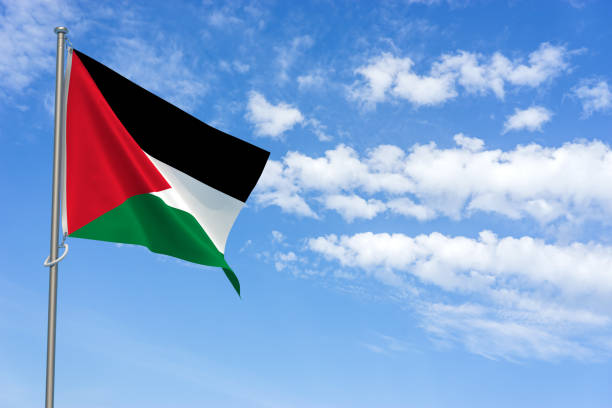istock Palestine Flag Over Blue Sky Background. 3D Illustration 1453792969