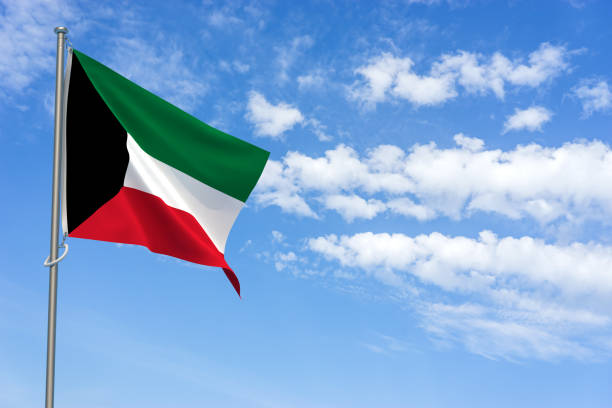 istock State of Kuwait Flag Over Blue Sky Background. 3D Illustration 1453792989