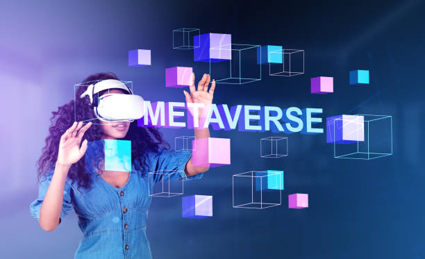 istock African woman in vr glasses, data blocks in cyberspace, metaverse 1453793063