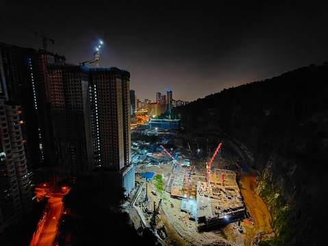 Busy construction site at night