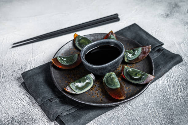 istock Preserved duck eggs or Century egg, Chinese cuisine. White background. Top view 1453794558