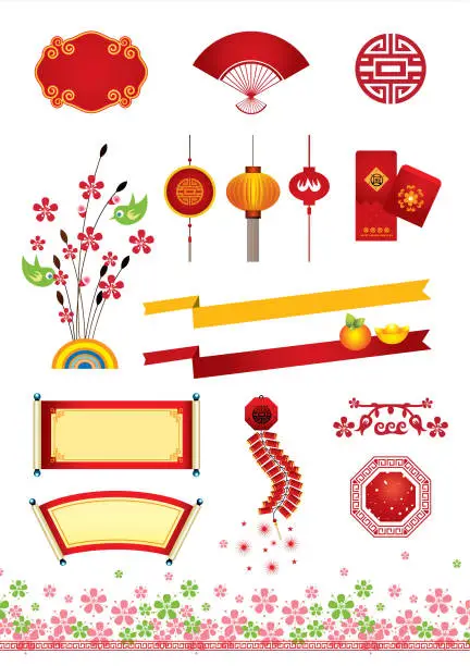 Vector illustration of Chinese Festive Icons stock illustration