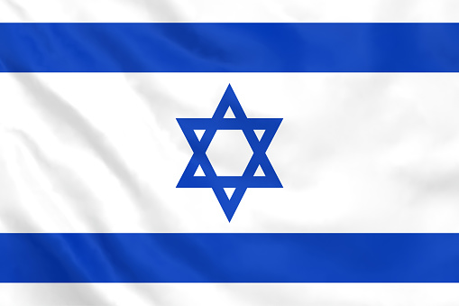 3D rendering of a merged Israeli-Palestinian flag on satin texture.