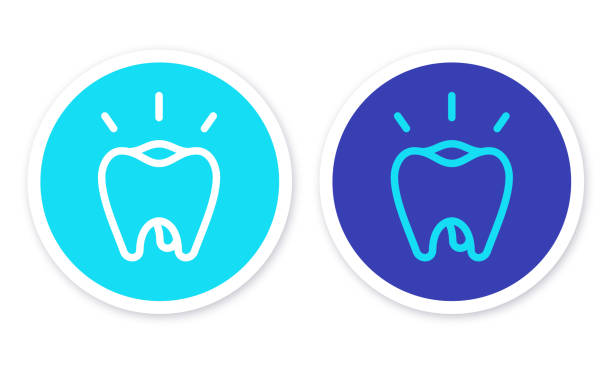 Tooth Line Icon Symbol Tooth line drawing icon symbol round circle. dentist logos stock illustrations