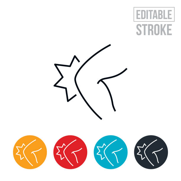 Human Knee With Pain And Discomfort Emanating From It Thin Line Icon - Editable Stroke An icon of a human knee with pain and discomfort emanating from it. The icon includes editable strokes or outlines using the EPS vector file. knee contusion bruised knee stock illustrations