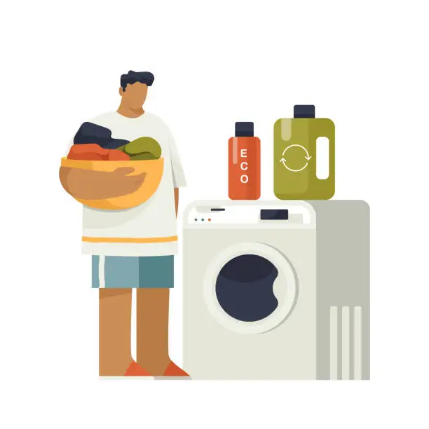 Vector illustration of Eco washing with organic or natural abstergents.