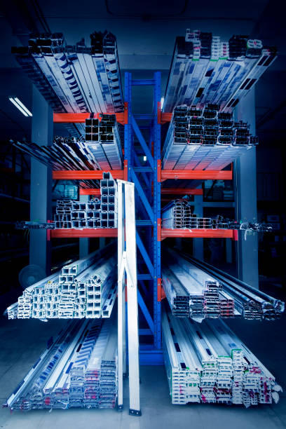 istock Various shape profiles and tubes on warehouse shelf 1453805313