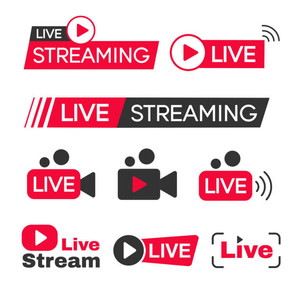 Live streaming icon set. Button symbols for TV, movies, shows. Live streaming icon set. Button symbols for TV, movies, shows. Vector stock live event stock illustrations