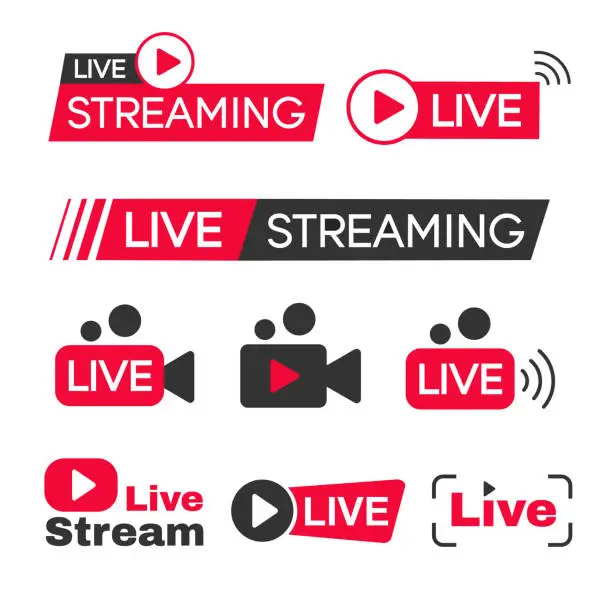 Vector illustration of Live streaming icon set. Button symbols for TV, movies, shows.