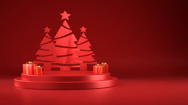 istock New Year Podium Concept with Red Christmas Tree, Spotlight 1453808129
